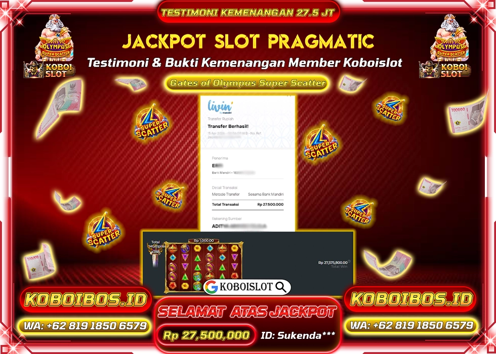 BUKTI KEMENANGAN SLOT GACOR GATES OF OLYMPUS SUPER SCATTER Rp27.500.000,- LUNAS